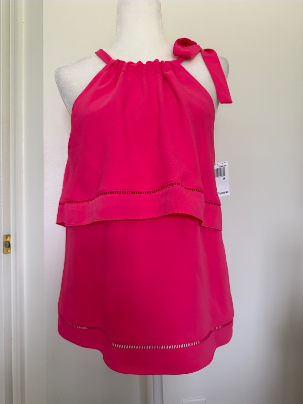 Trina Turk Bright Fuchsia Halter Tie Neck Top